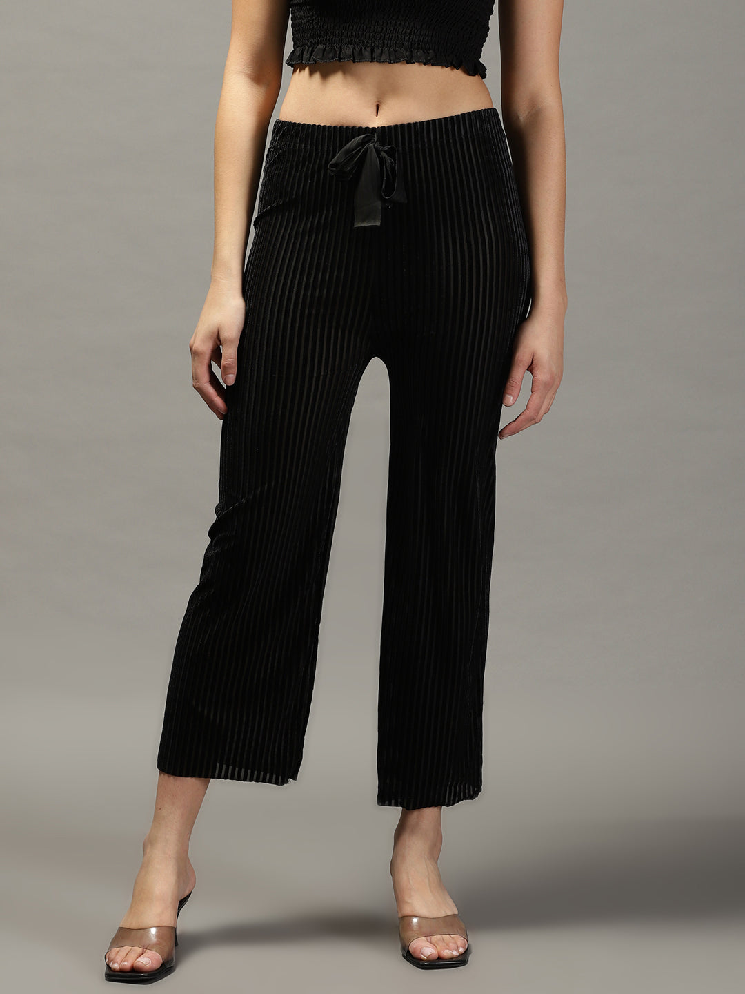 Women's Black Solid Parallel Trouser