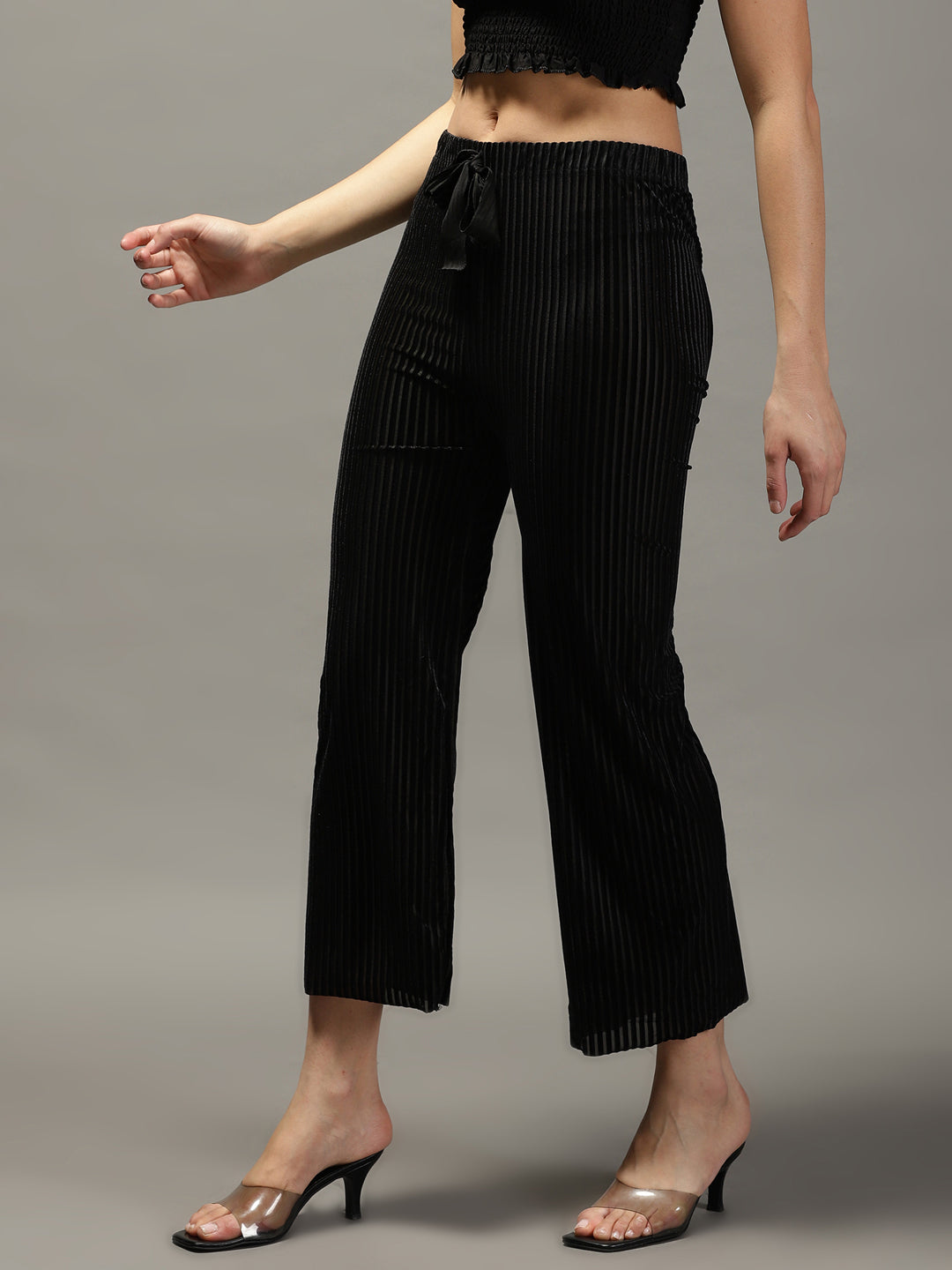 Women's Black Solid Parallel Trouser