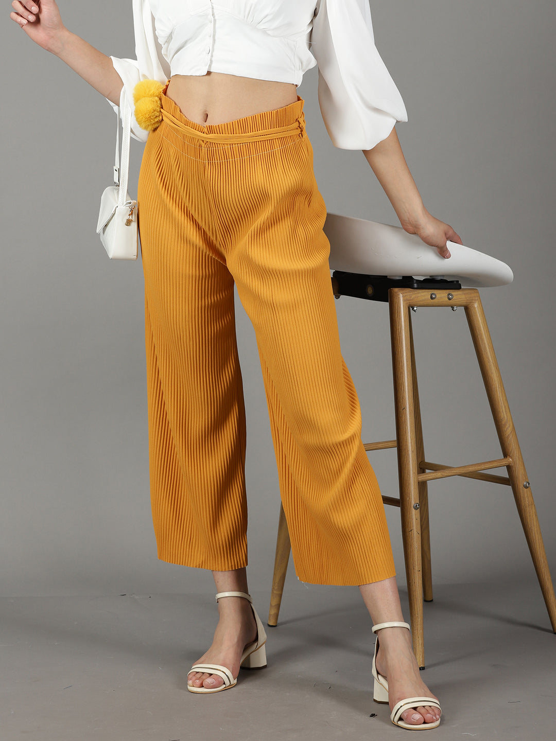 Women's Mustard Solid Parallel Trouser