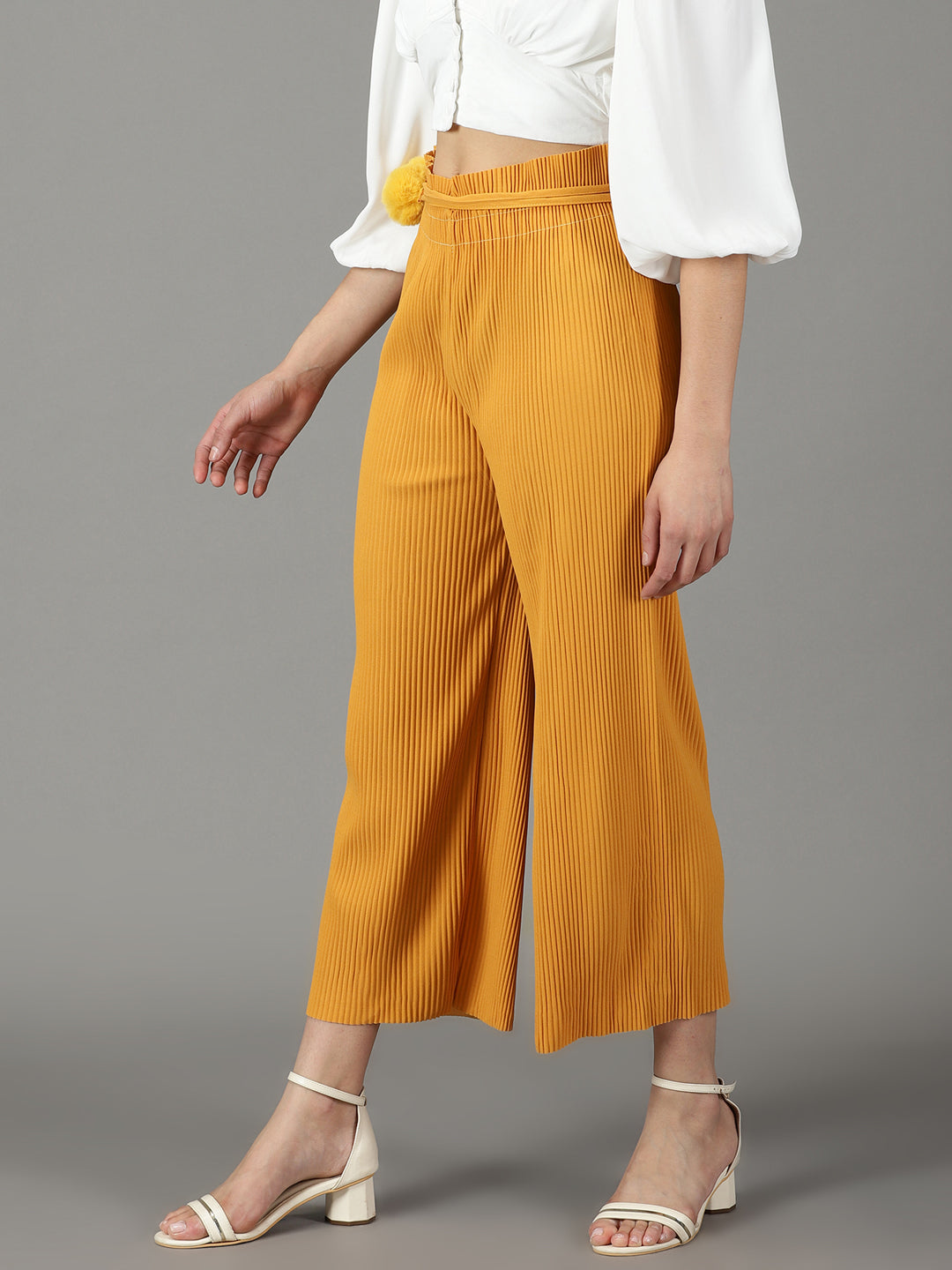 Women's Mustard Solid Parallel Trouser