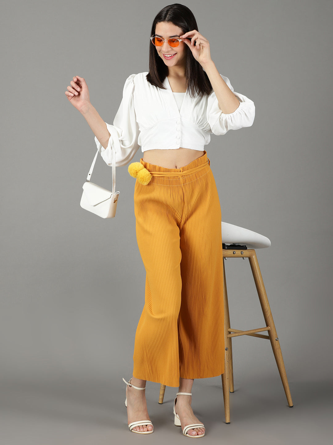 Women's Mustard Solid Parallel Trouser