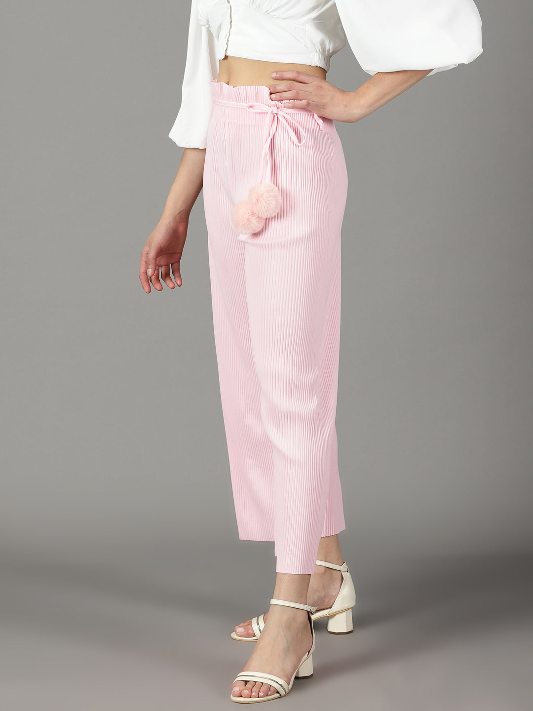 Women's Pink Solid Parallel Trouser
