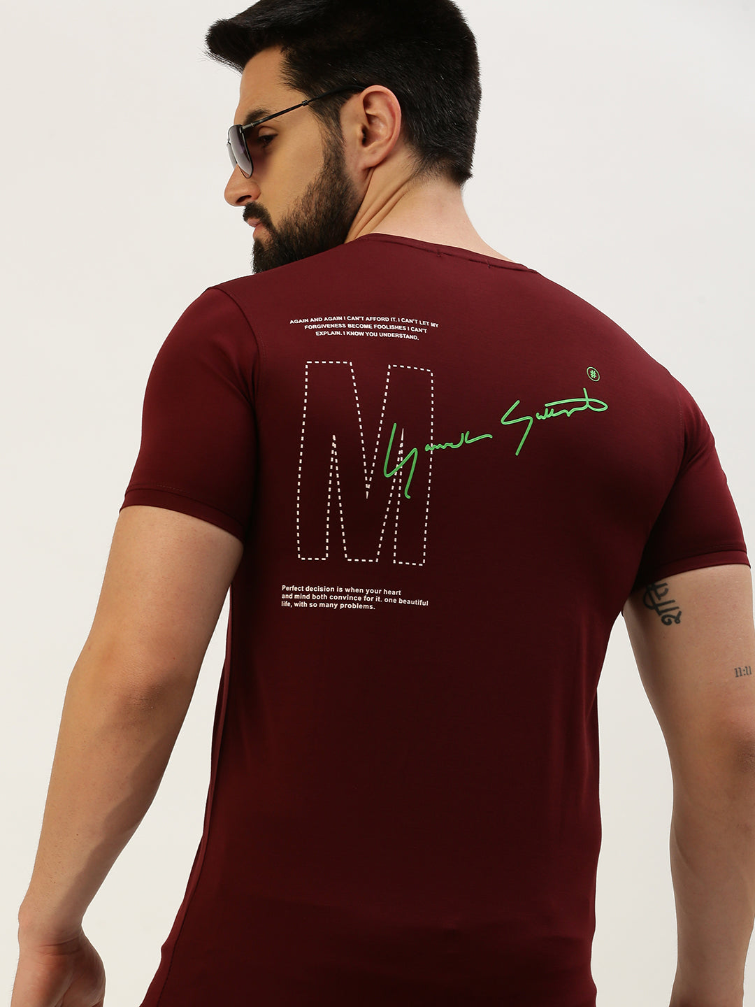 Men Burgundy Printed T Shirt