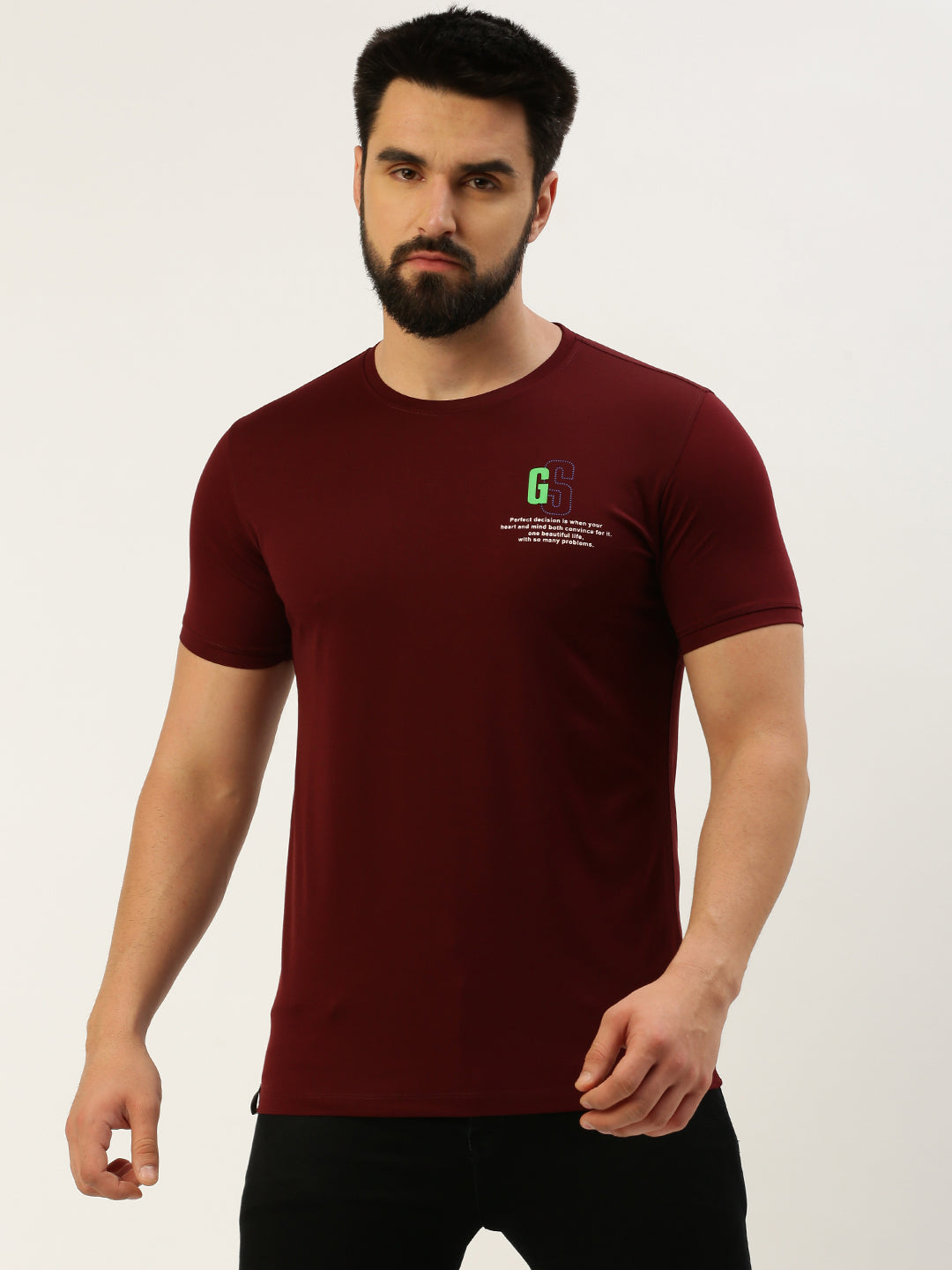 Men Burgundy Printed T Shirt