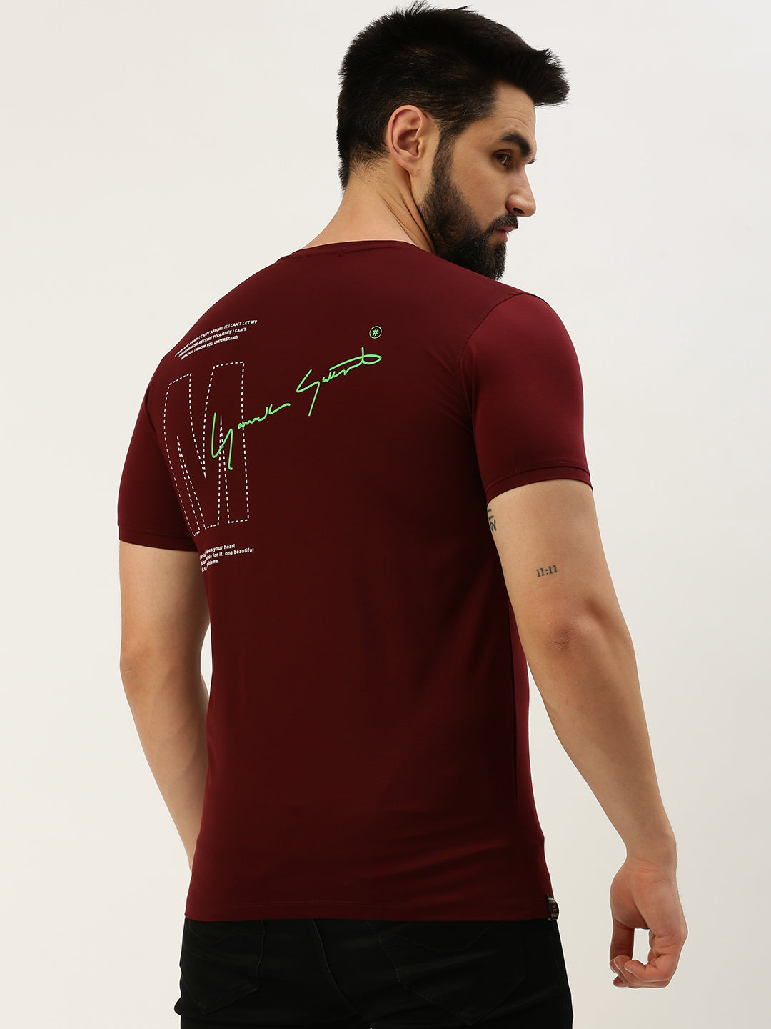 Men Burgundy Printed T Shirt