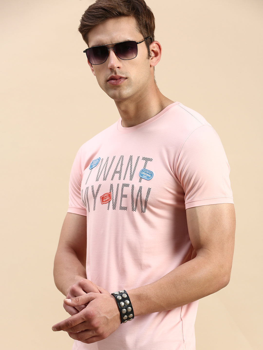 Men Pink Printed T Shirt
