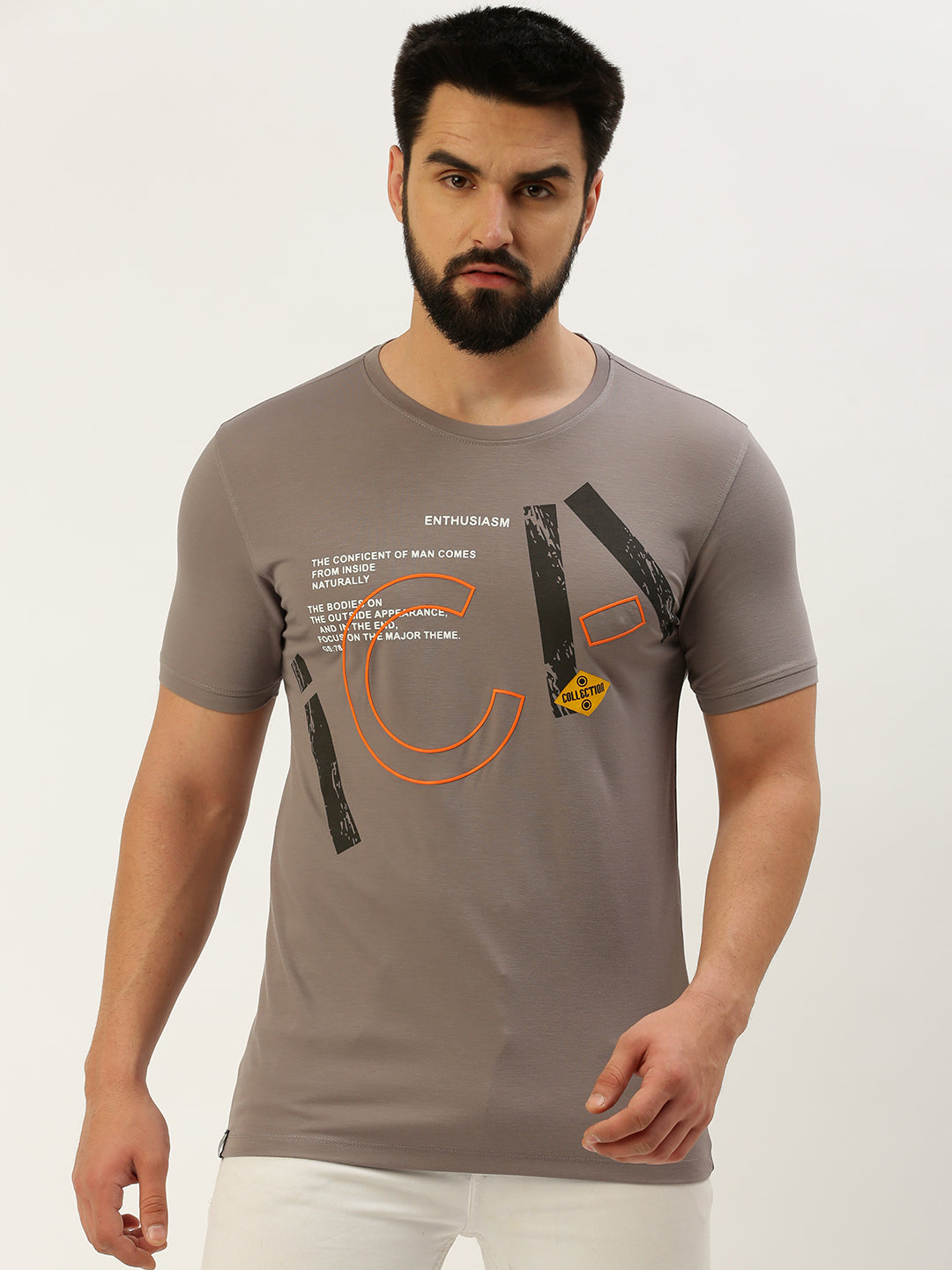 Men Grey Printed T Shirt