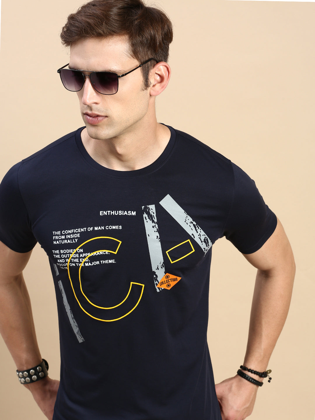 Men Navy Printed T Shirt