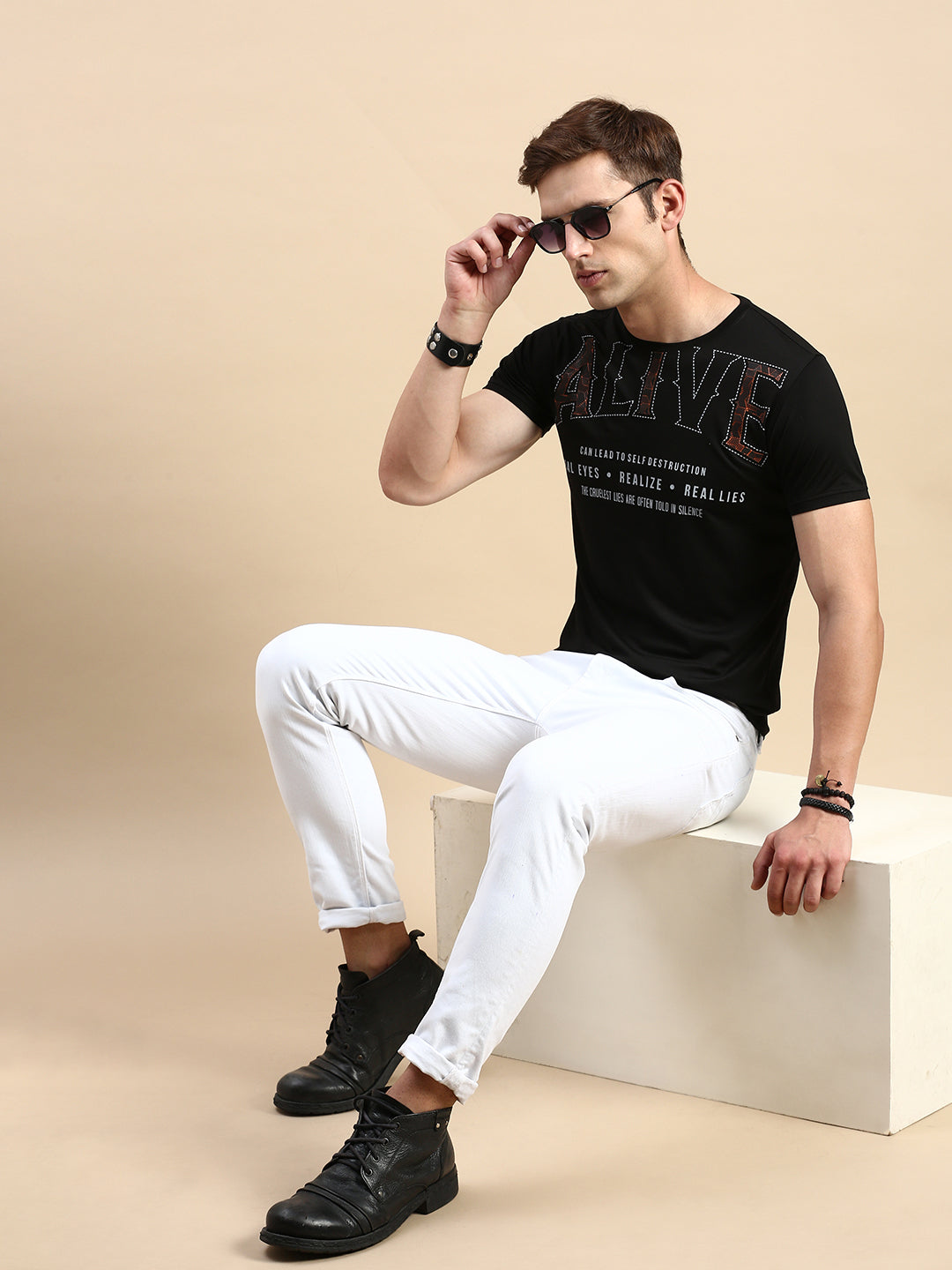 Men Black Printed T Shirt