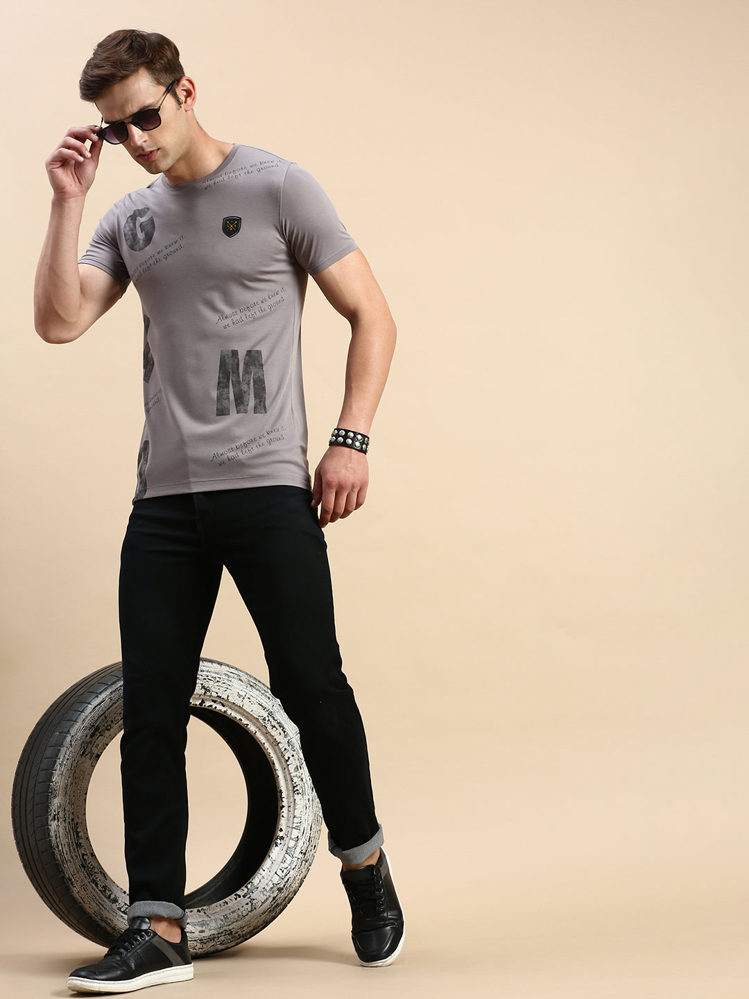 Men Grey Printed T Shirt