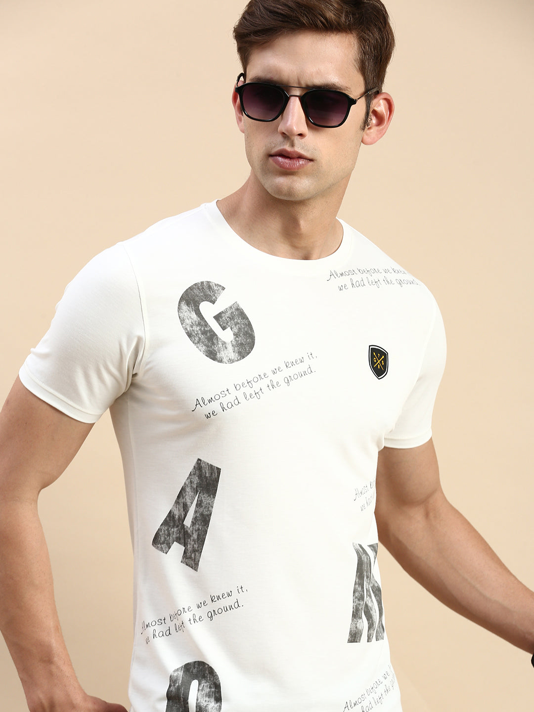 Men White Printed T Shirt
