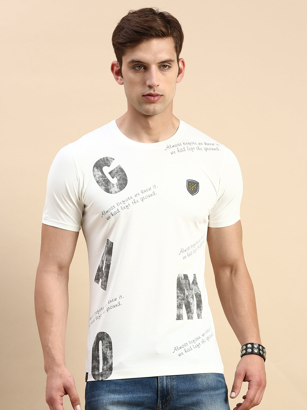 Men White Printed T Shirt