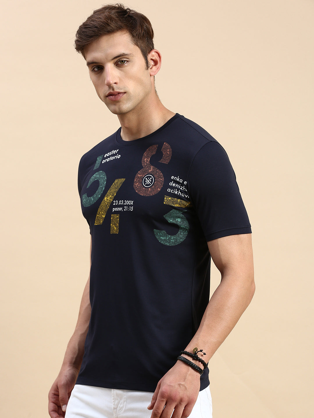 Men Navy Printed T Shirt