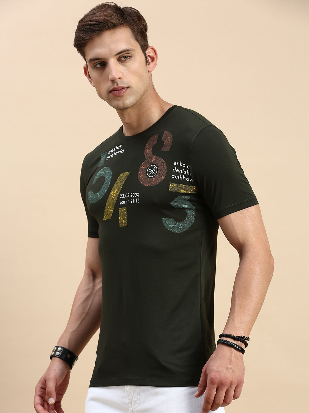 Men Green Printed T Shirt