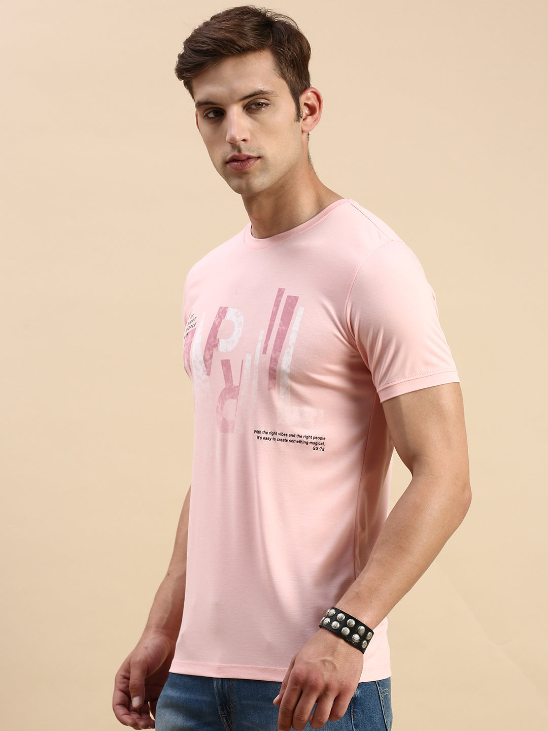 Men Pink Printed T Shirt