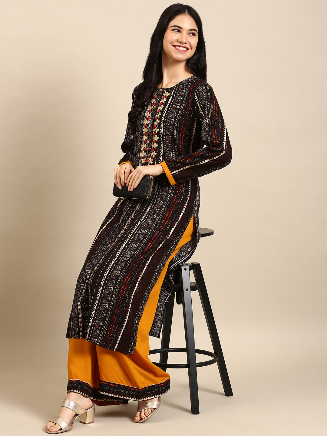 Women's Black Printed Kurta Set