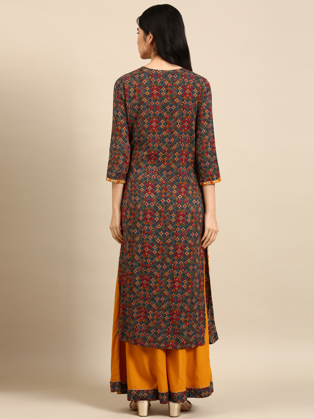 Women's Multicolour Colourblock Kurta Set