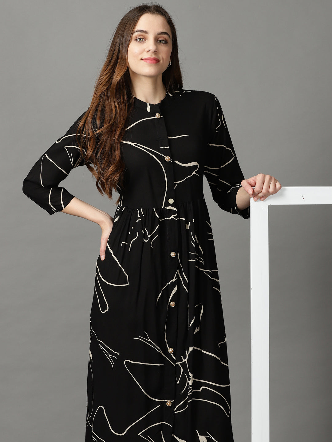 Women's Black Printed Maxi Dress