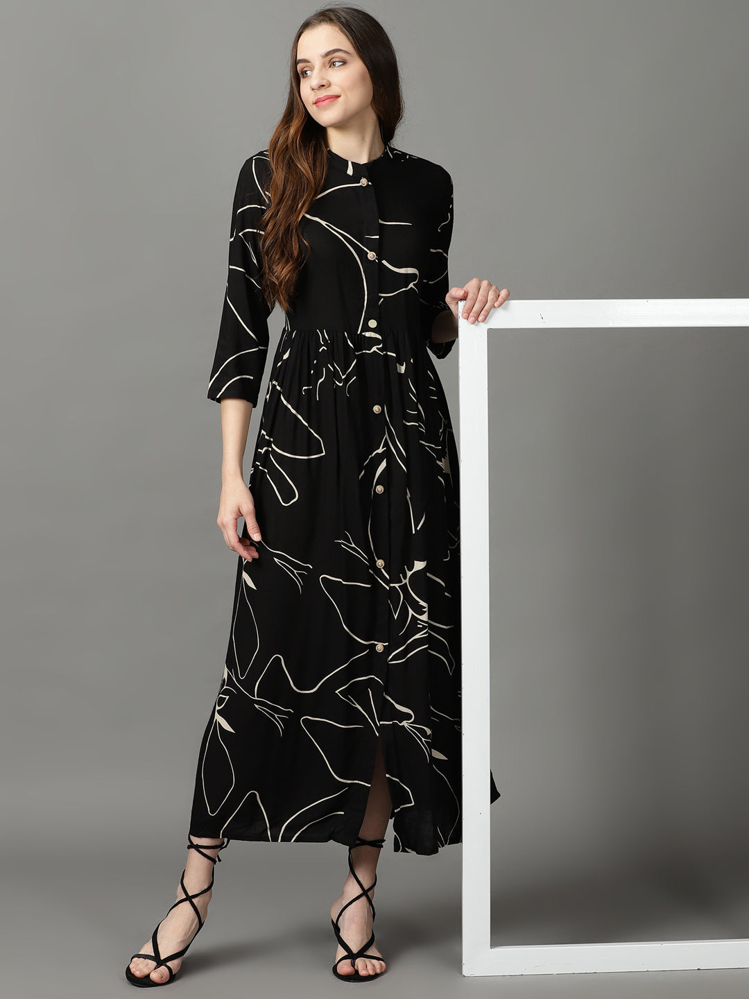 Women's Black Printed Maxi Dress