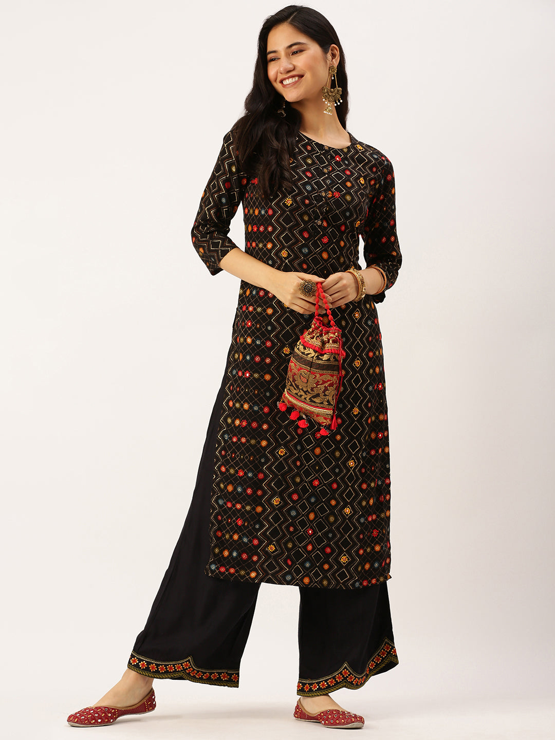 Women's Black Printed Straight Kurtas