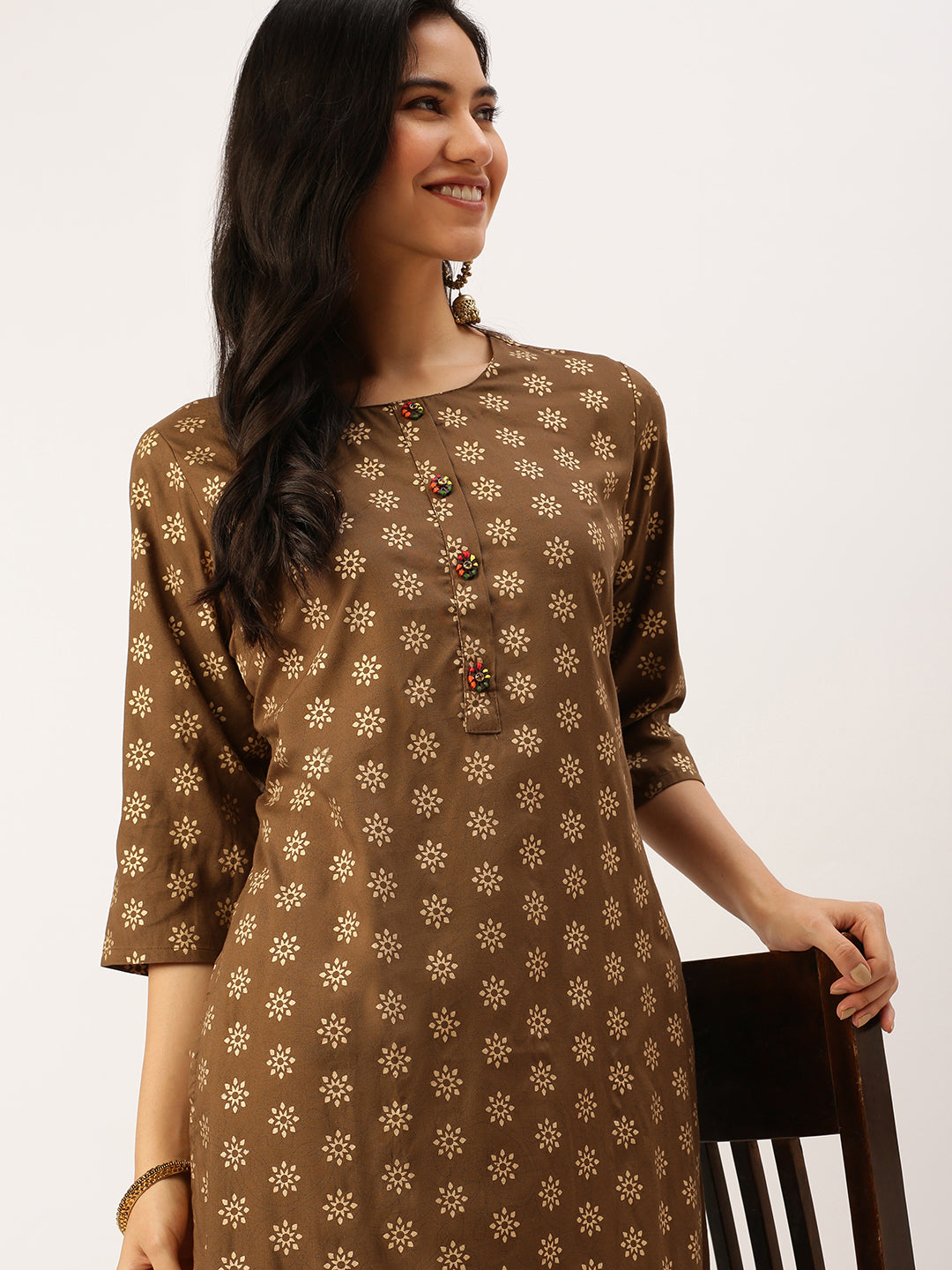 Women's Brown Printed Straight Kurtas