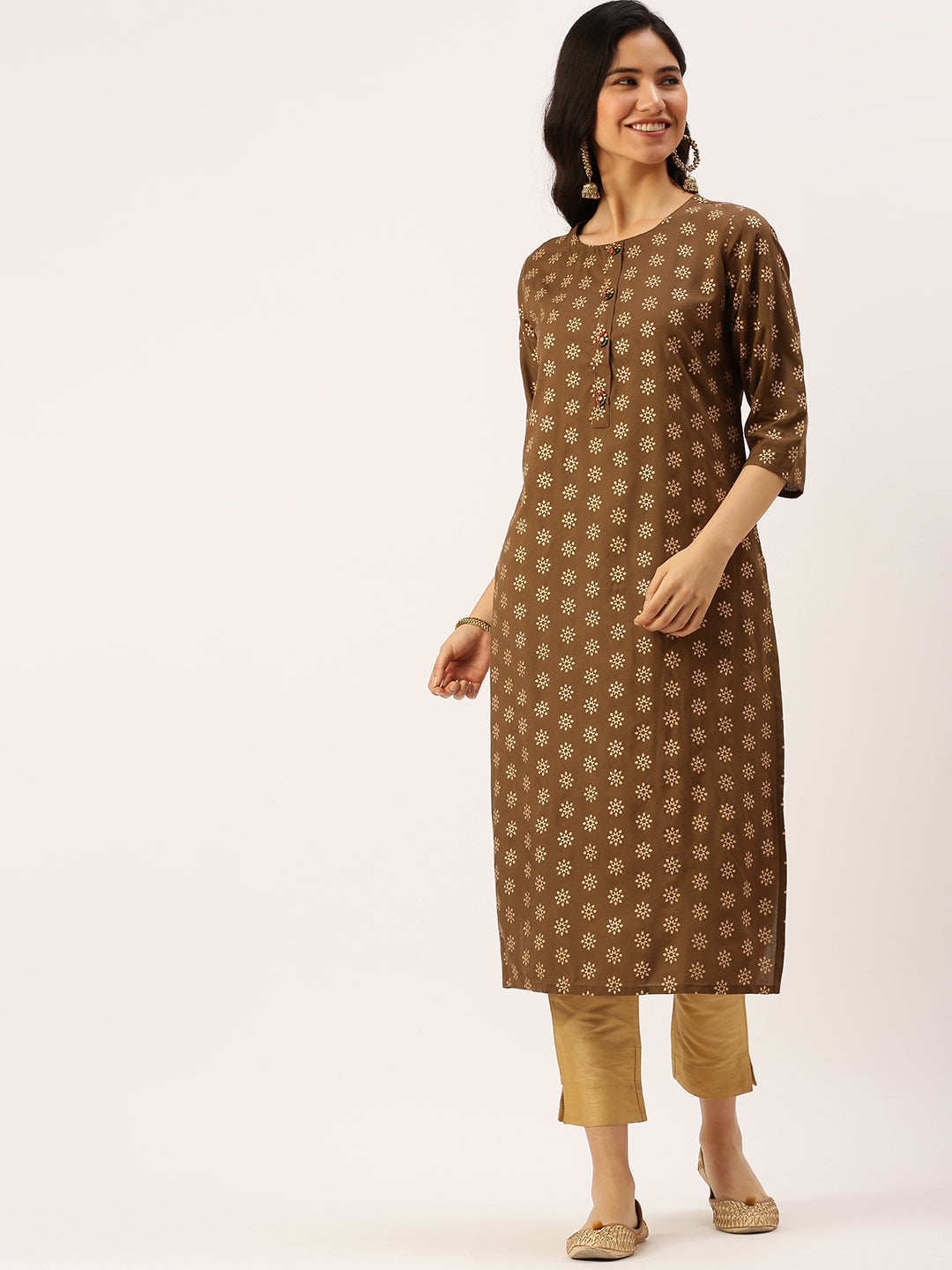 Women's Brown Printed Straight Kurtas