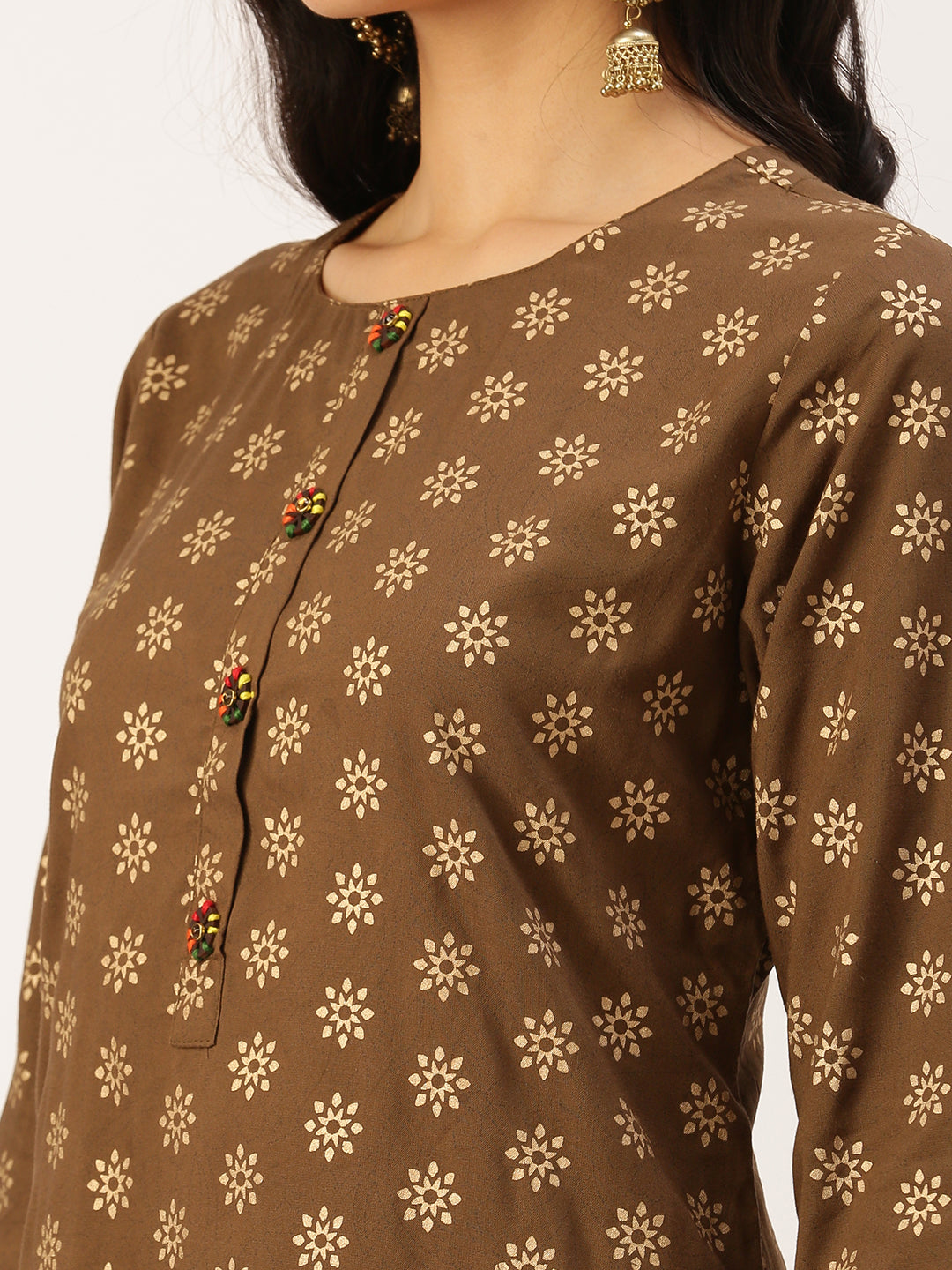 Women's Brown Printed Straight Kurtas