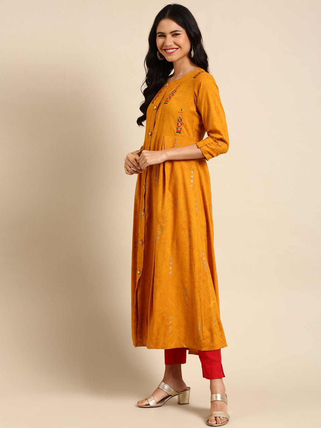 Women's Yellow Printed Anarkali Kurta