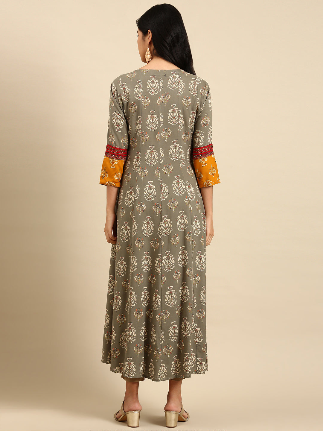 Women's Grey Printed Anarkali Kurta