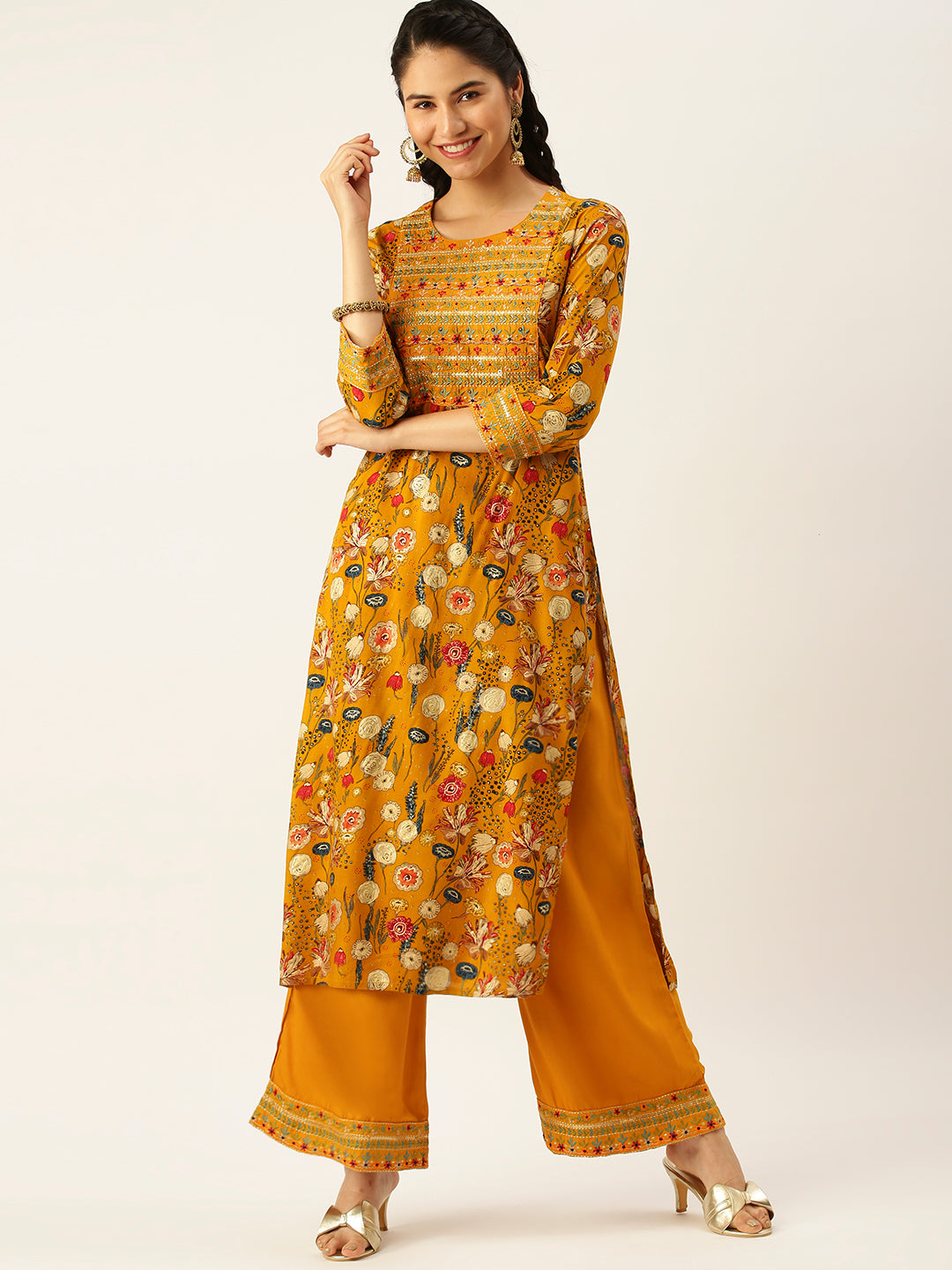 Women's Yellow Printed Kurta Sets