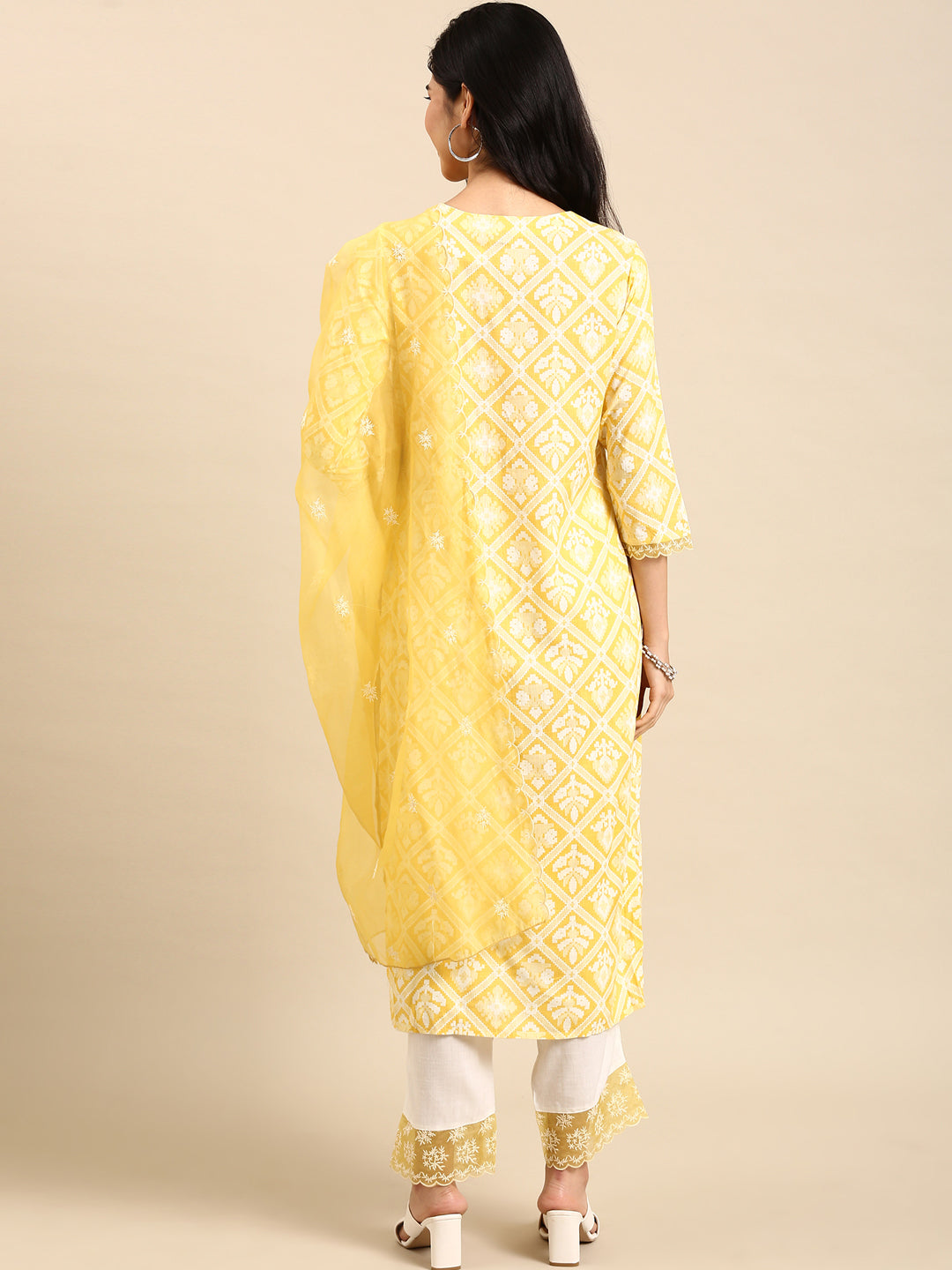 Women's Yellow Printed  Kurta Set