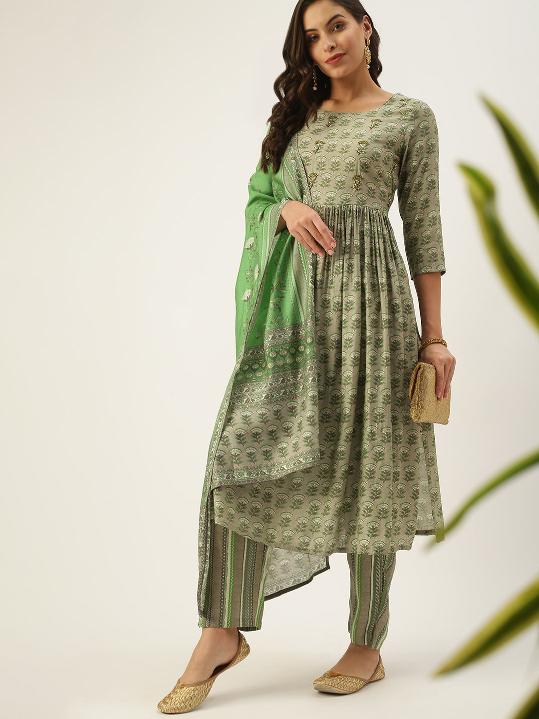 Women's Grey Printed Kurta Sets