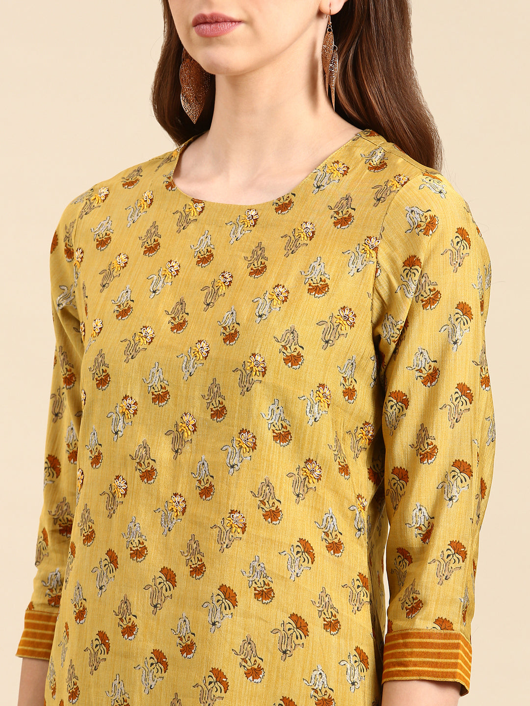 Women's Mustard Embroidered Kurta Set
