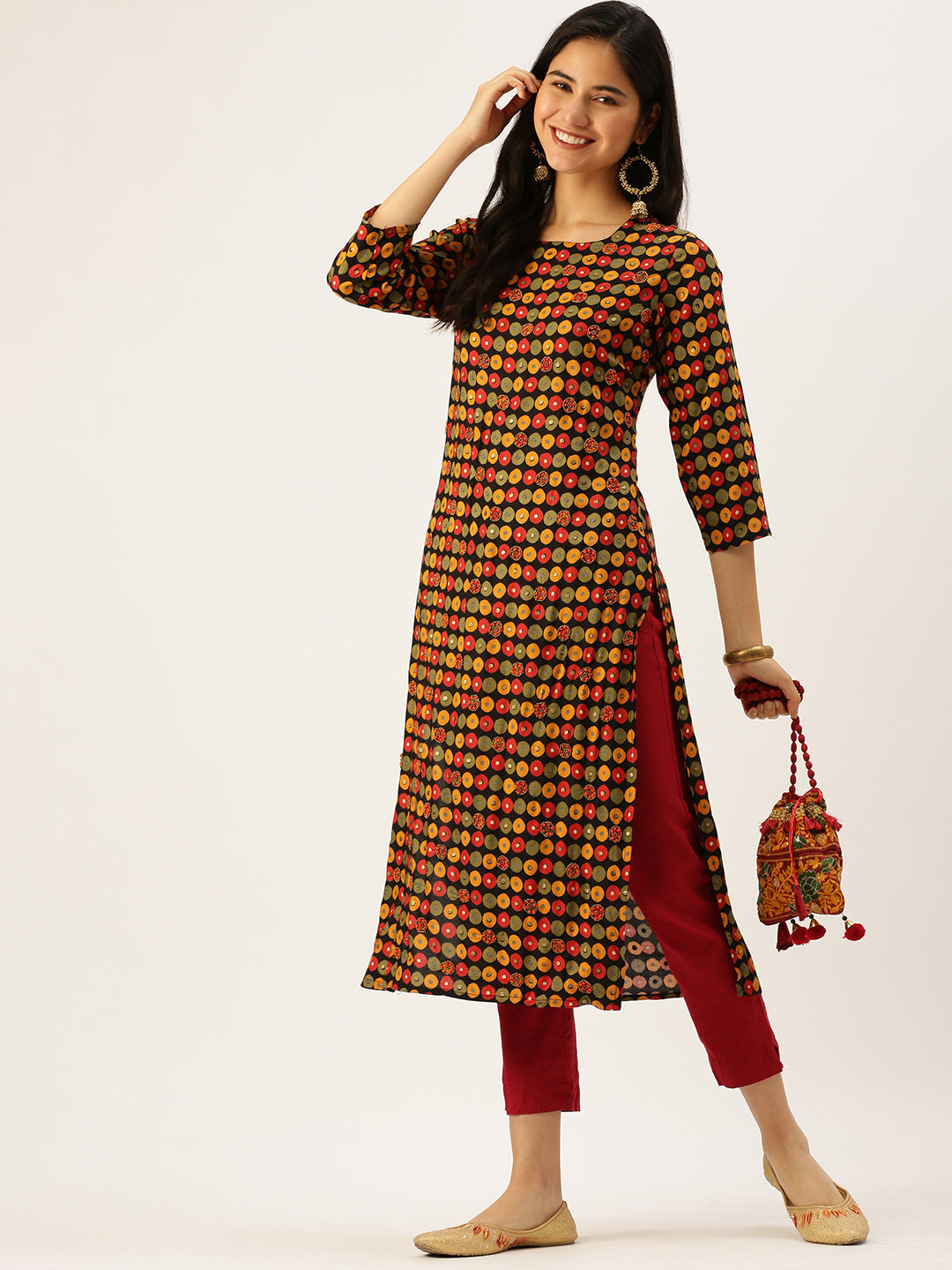 Women's Black Printed Straight Kurtas