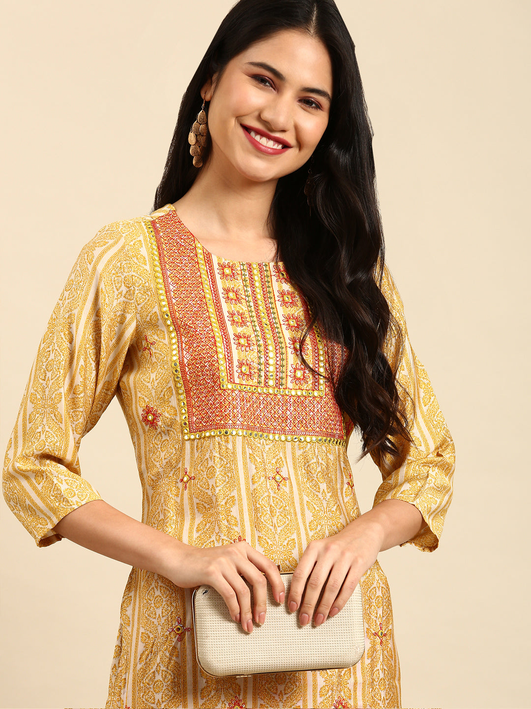 Women's Mustard Solid Straight Kurta