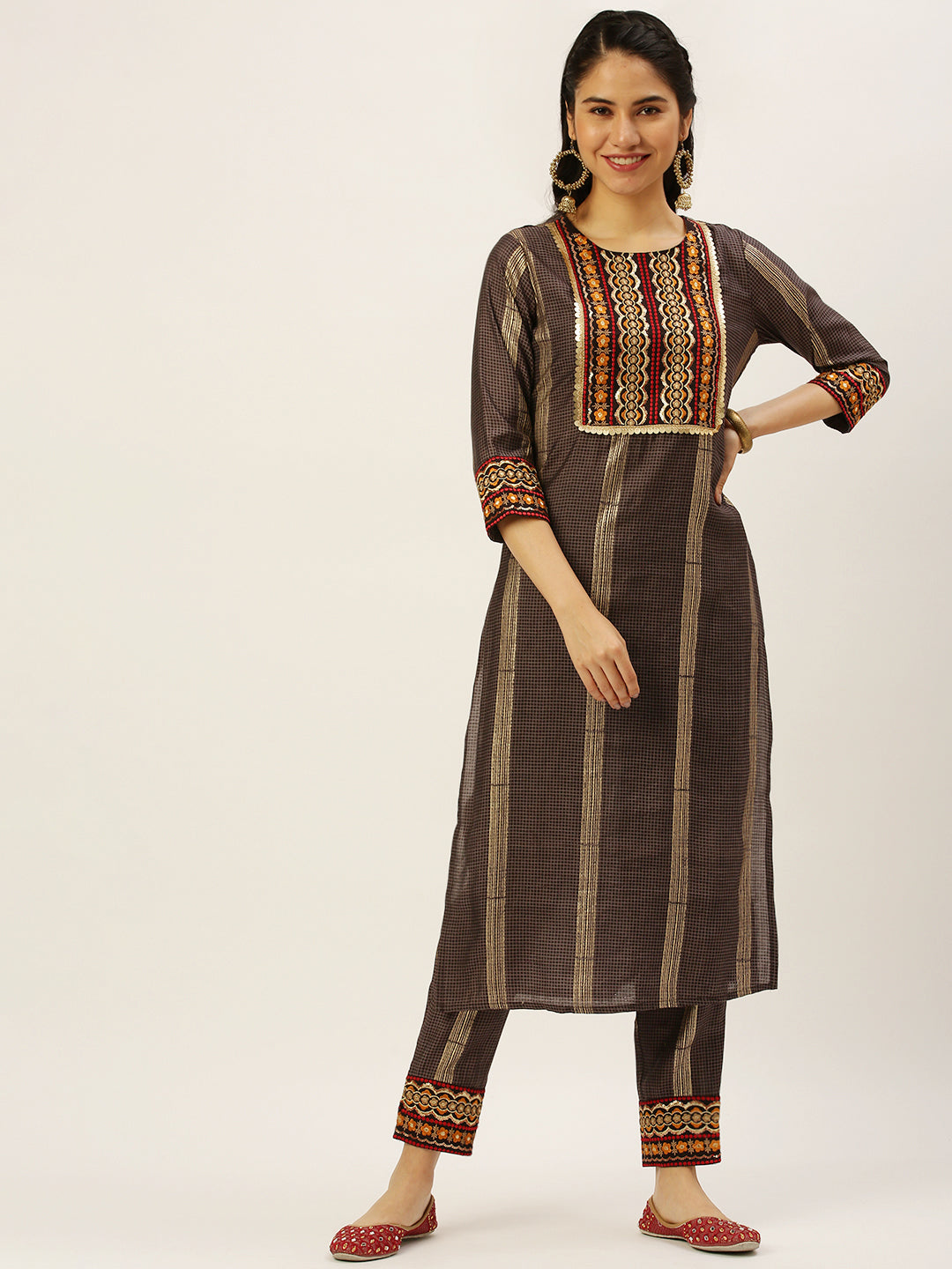 Women's Brown Printed Kurta Sets