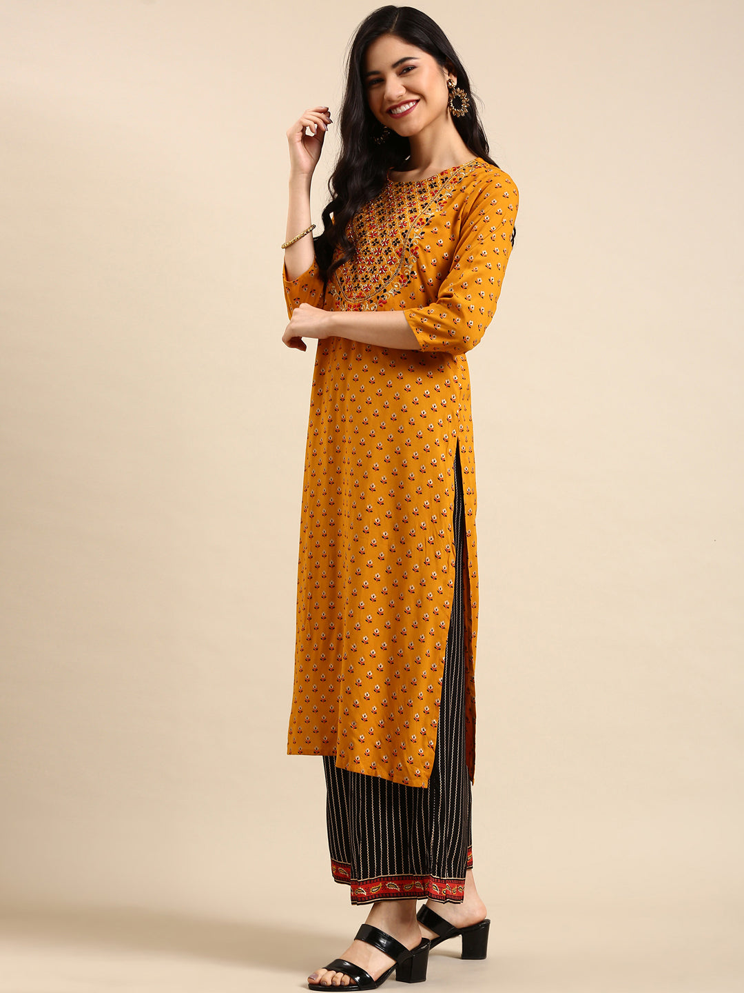 Women's Mustard Printed  Kurta Set