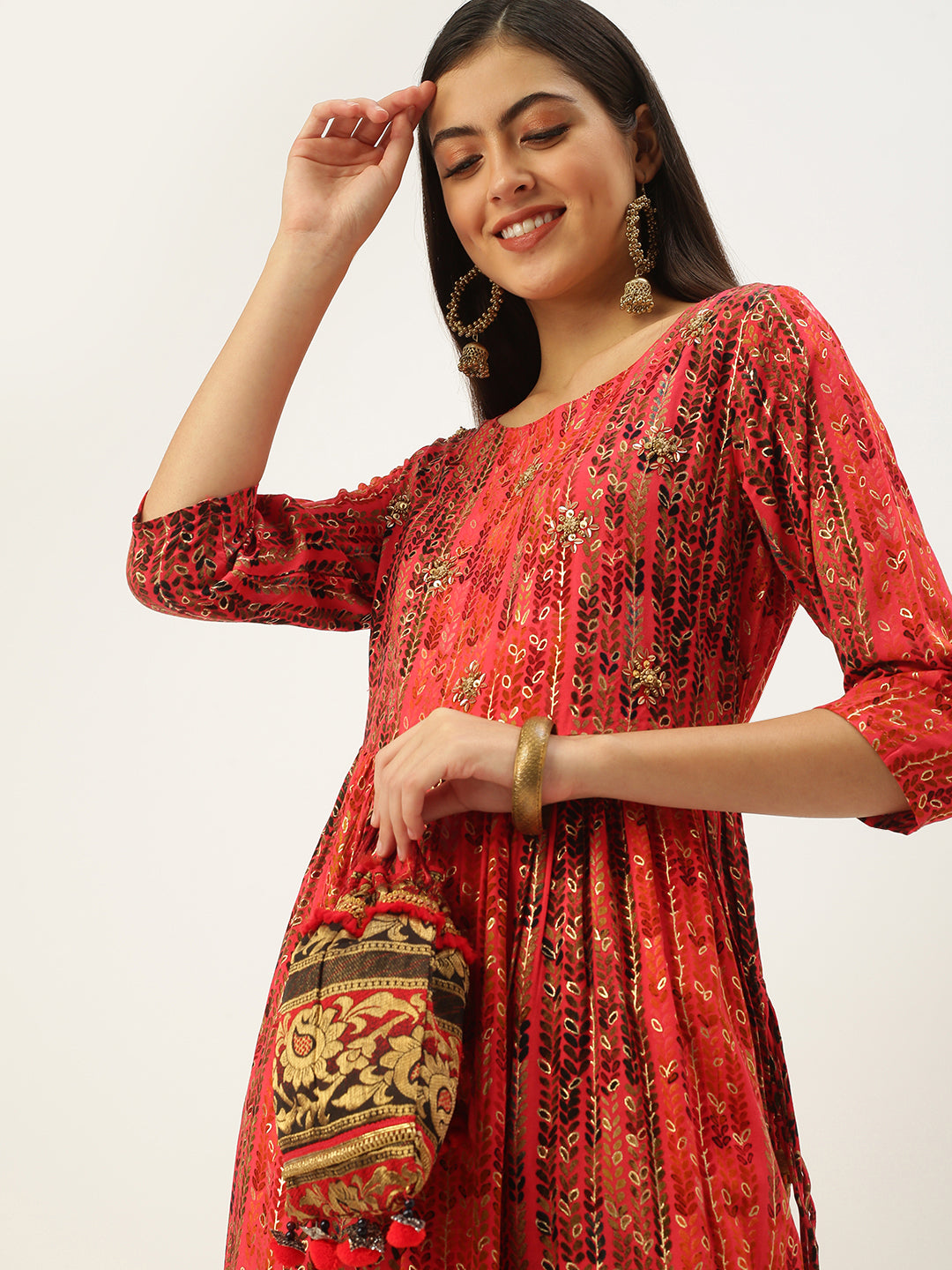 Women's Pink Printed A-Line Kurtas