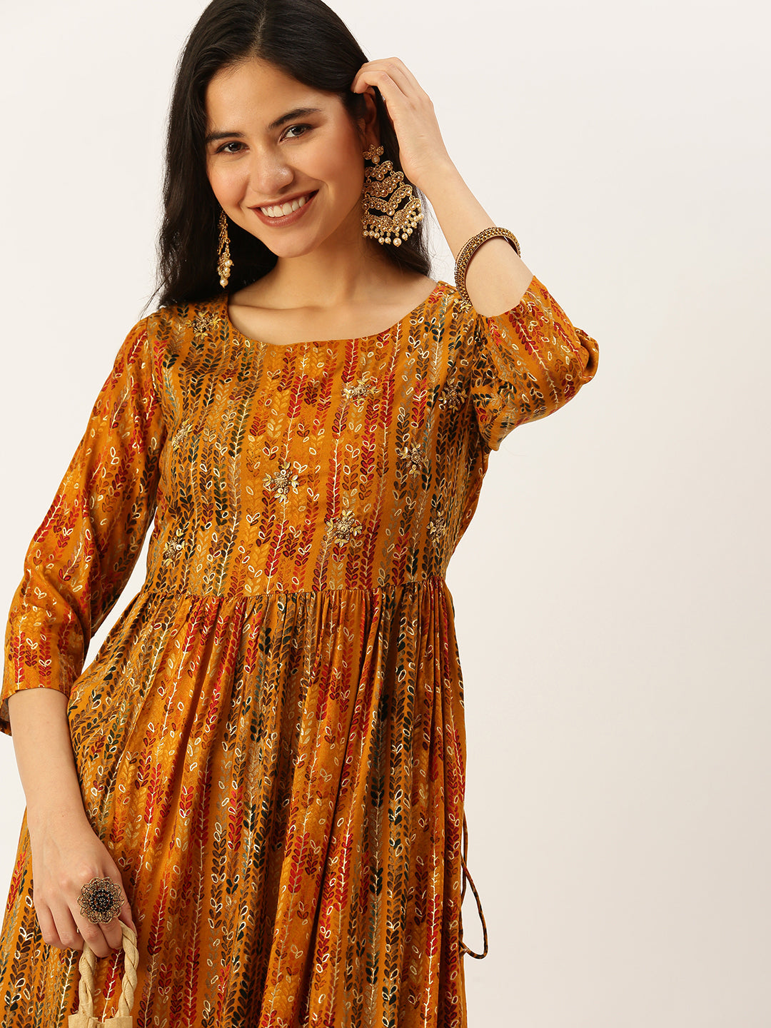 Women's Yellow Printed A-Line Kurtas