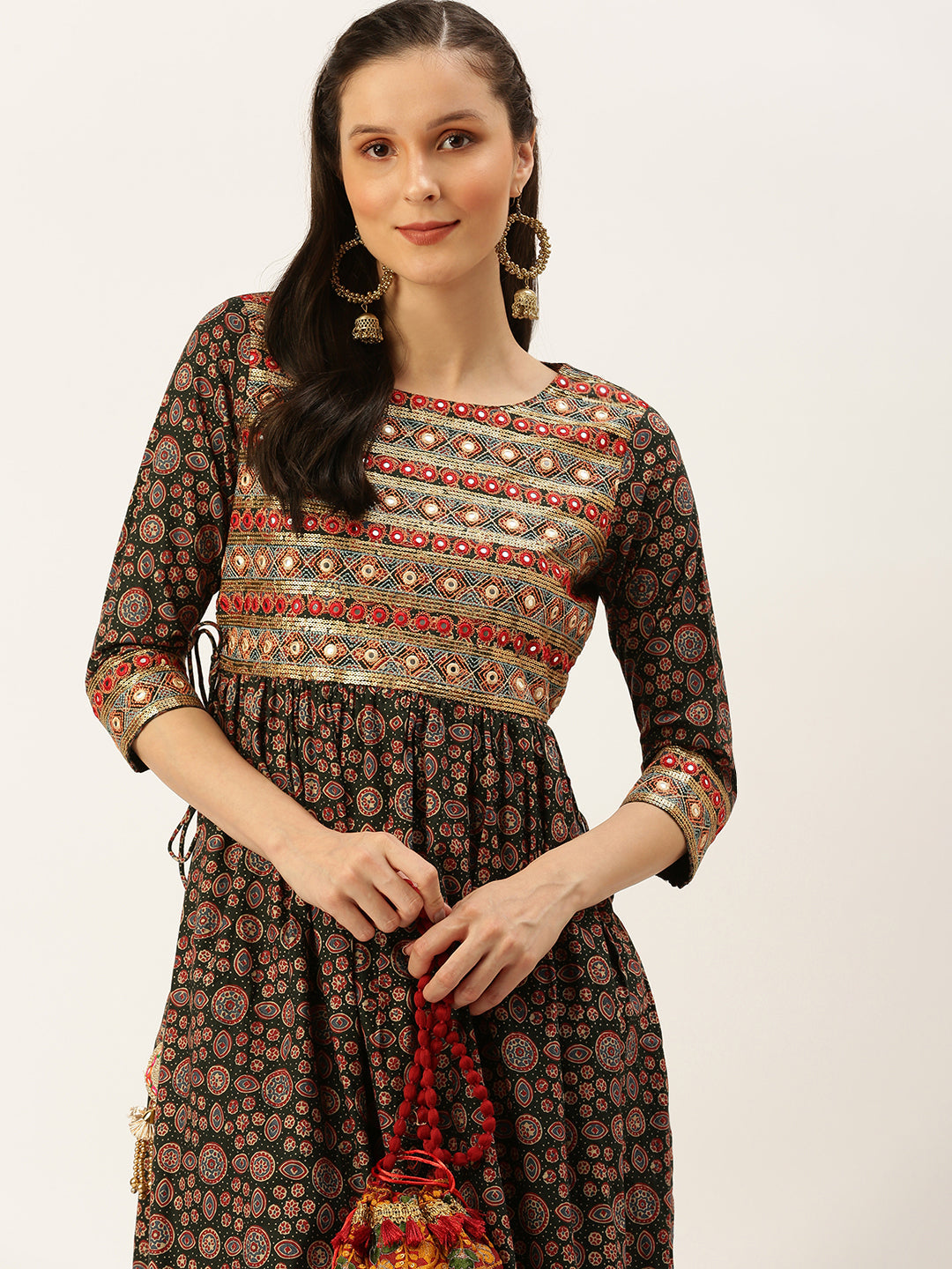 Women's Green Printed A-Line Kurtas