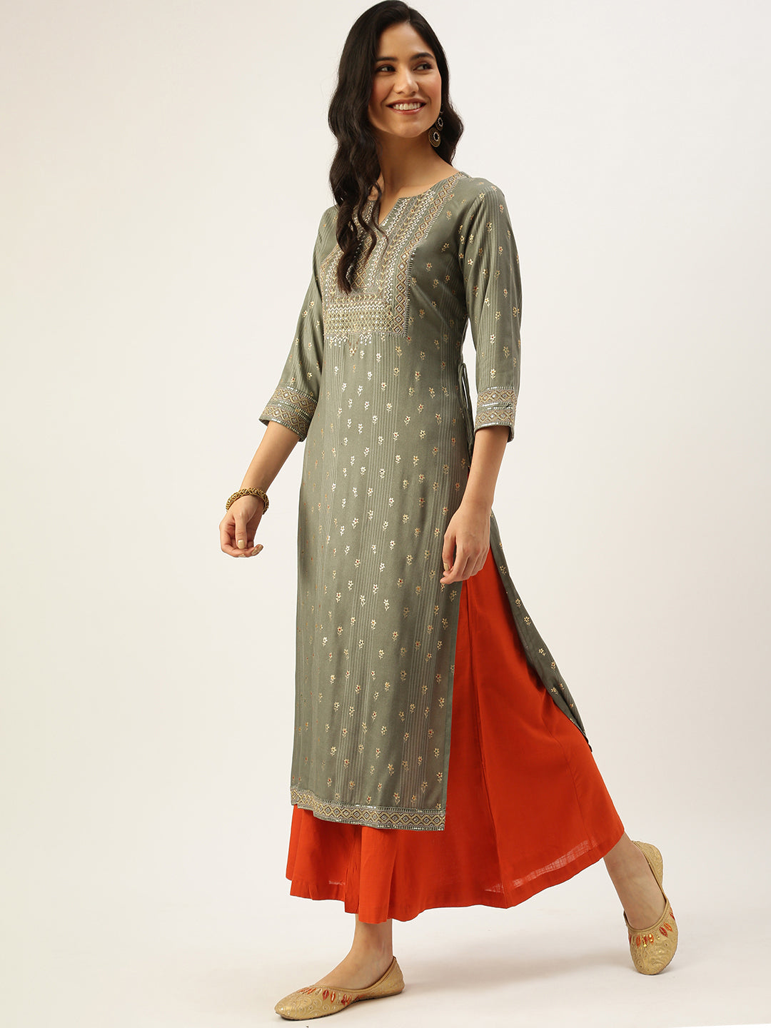 Women's Grey Printed Straight Kurta