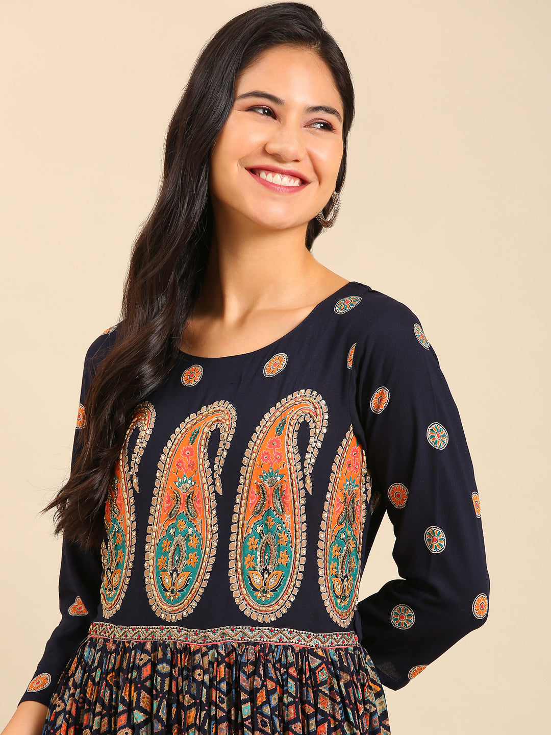 Women's Blue Printed Anarkali Kurta