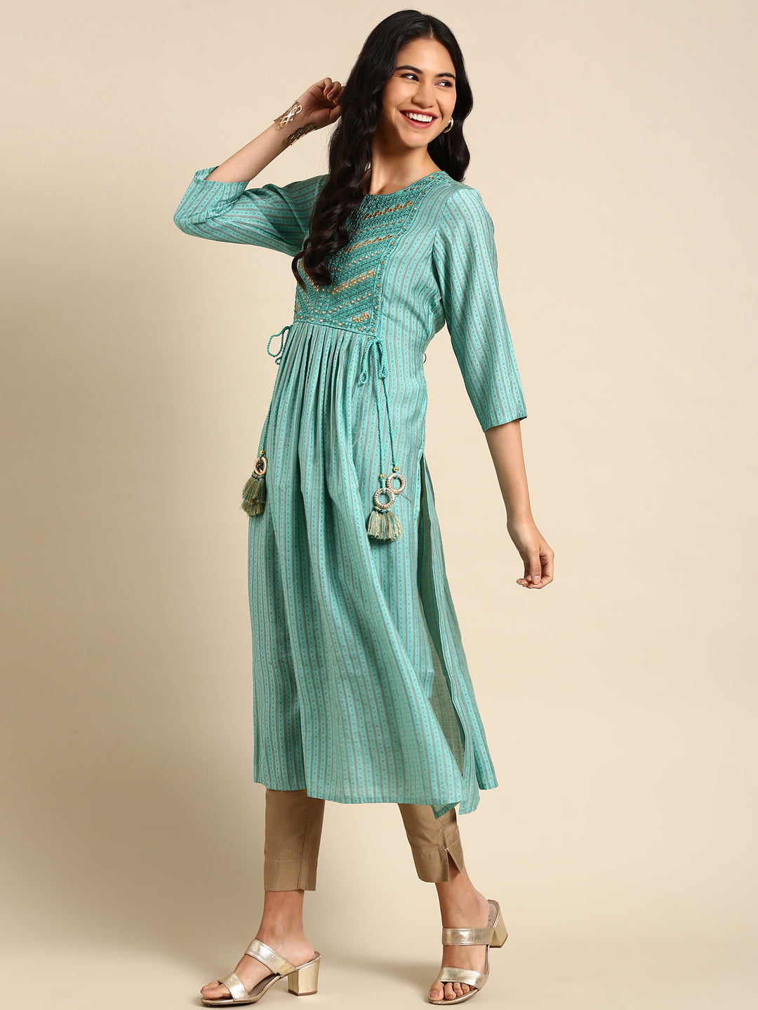 Women's Green Printed Anarkali Kurta