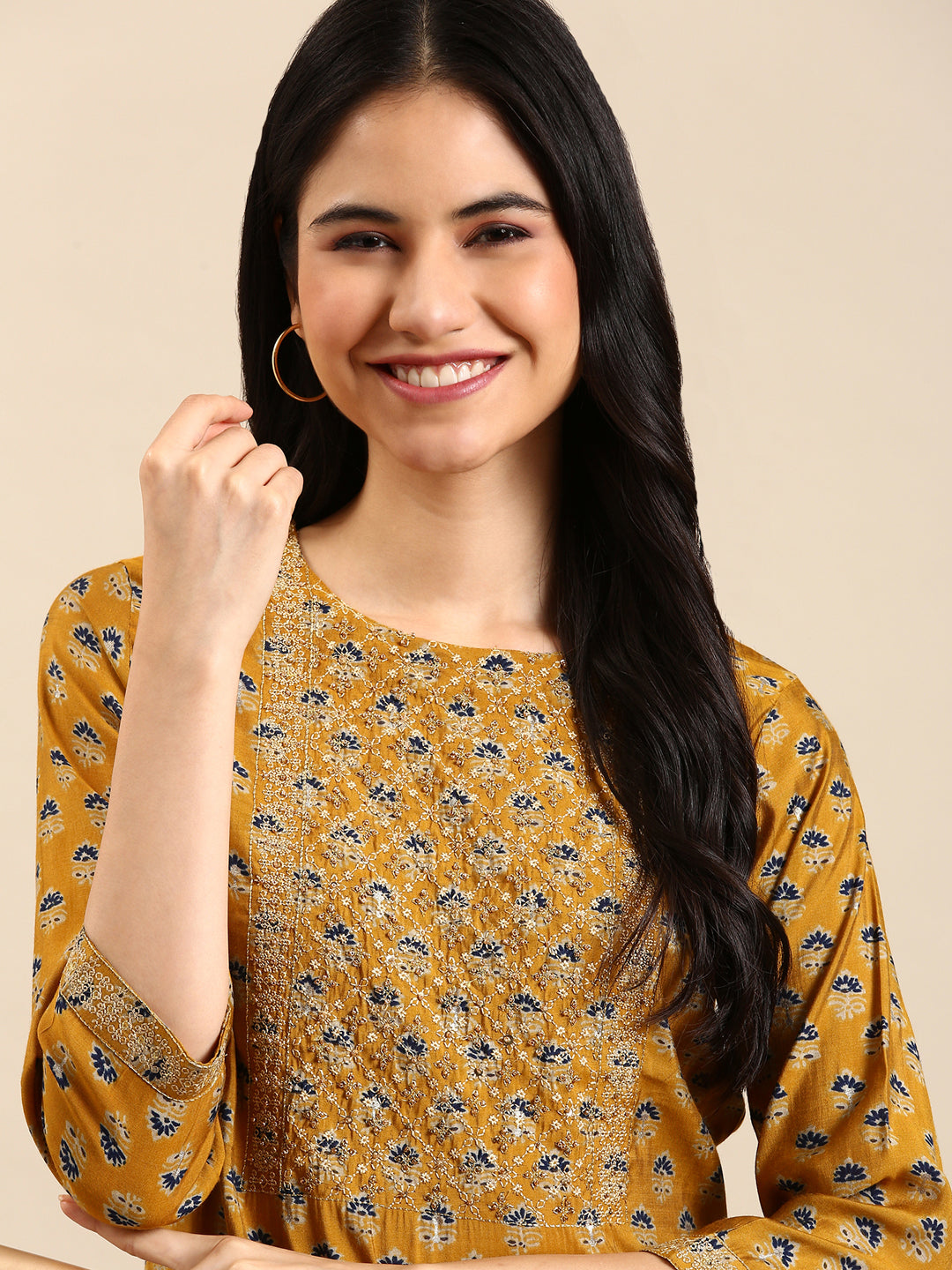 Women's Yellow Printed Straight Kurta