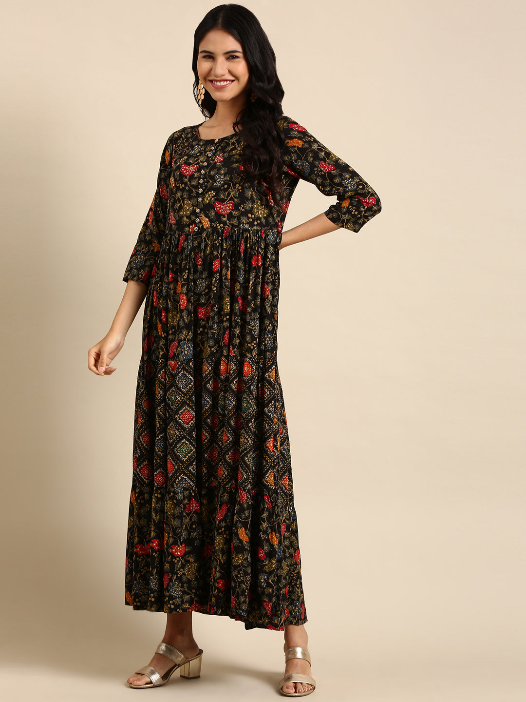 Women's Black Printed Anarkali Kurta