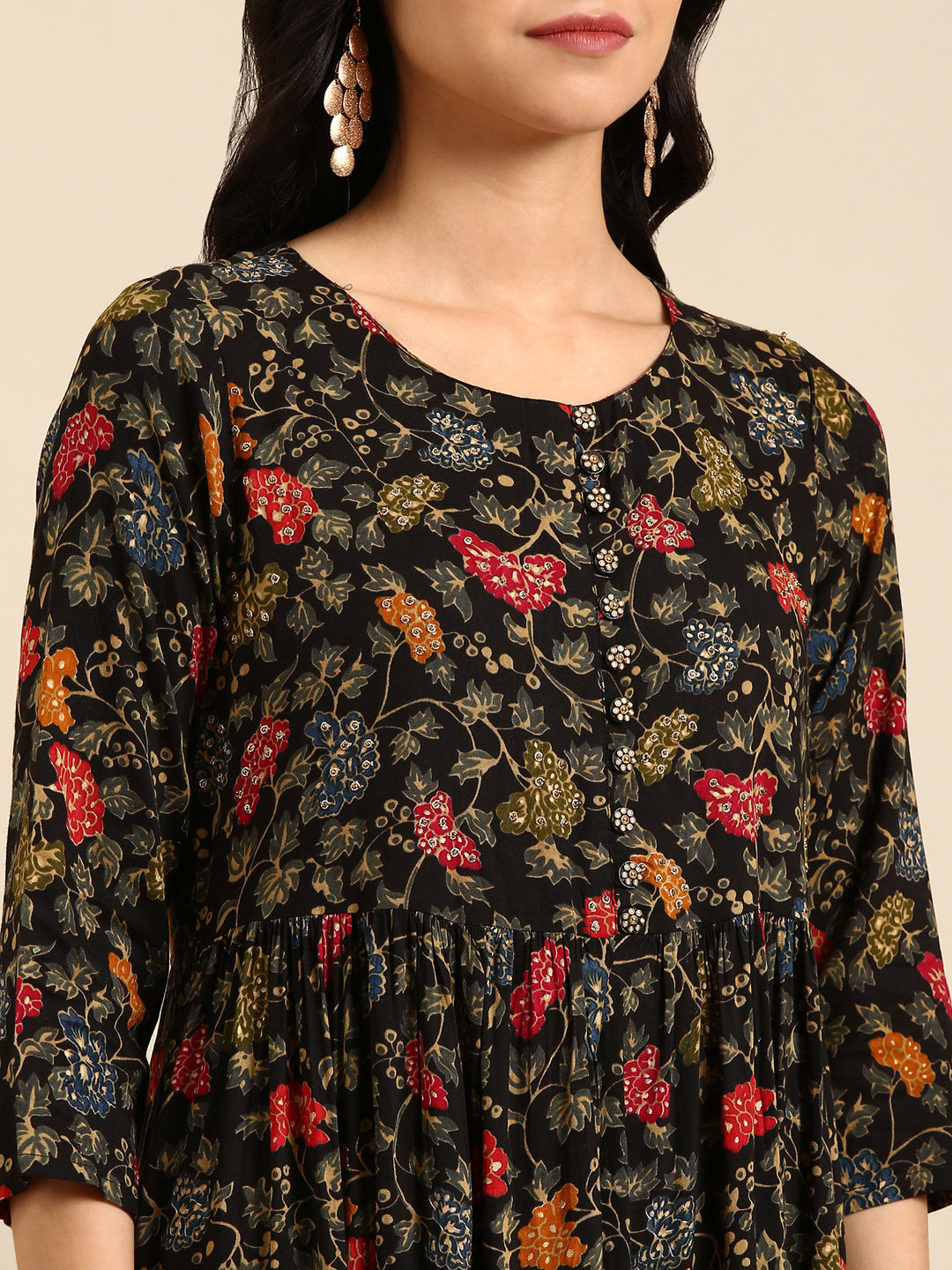 Women's Black Printed Anarkali Kurta