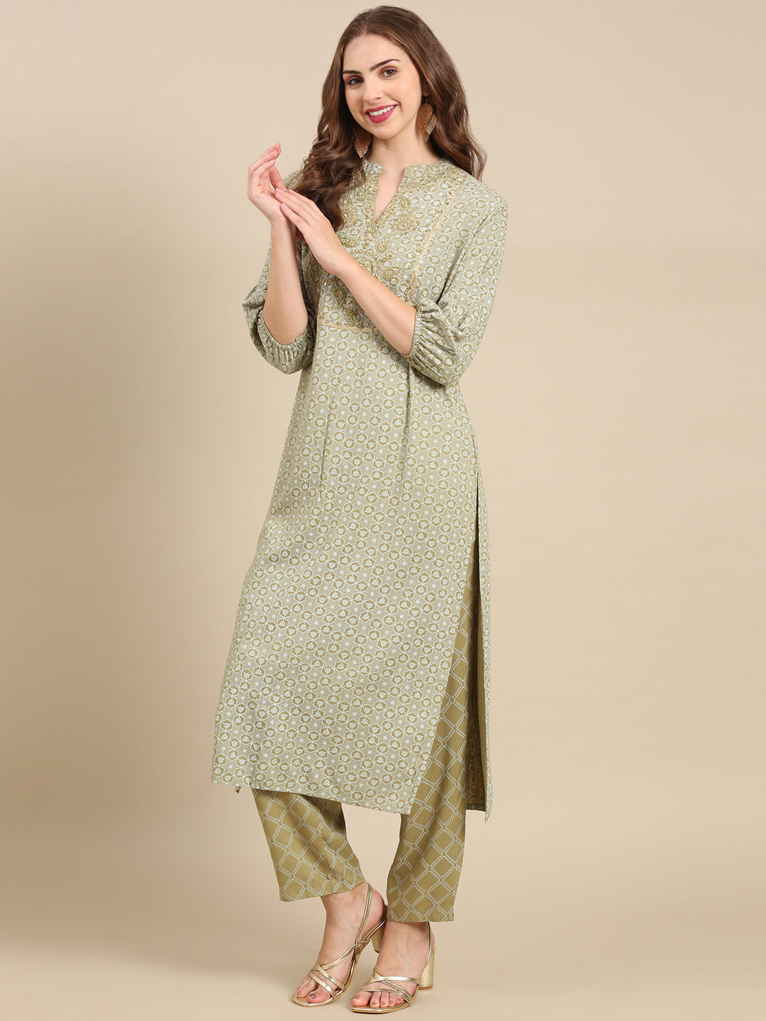 Women's Olive Printed Kurta Set