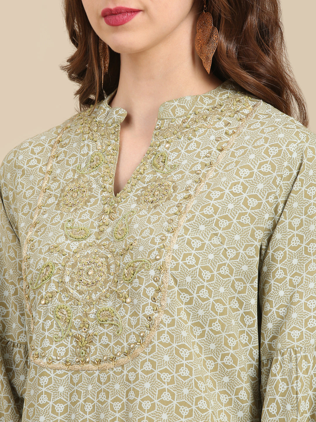 Women's Olive Printed Kurta Set