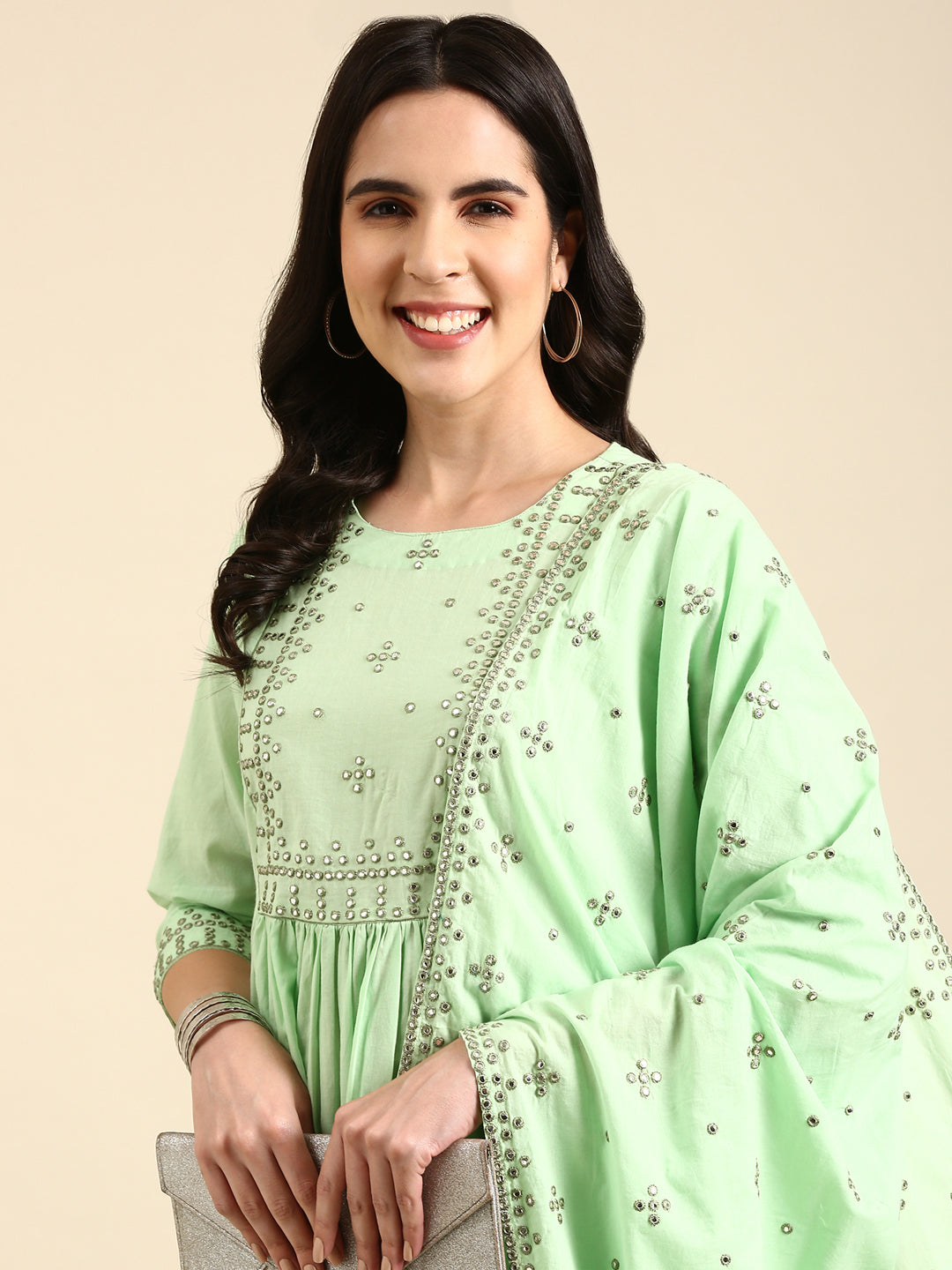 Women's Green Embroidered Kurta Set