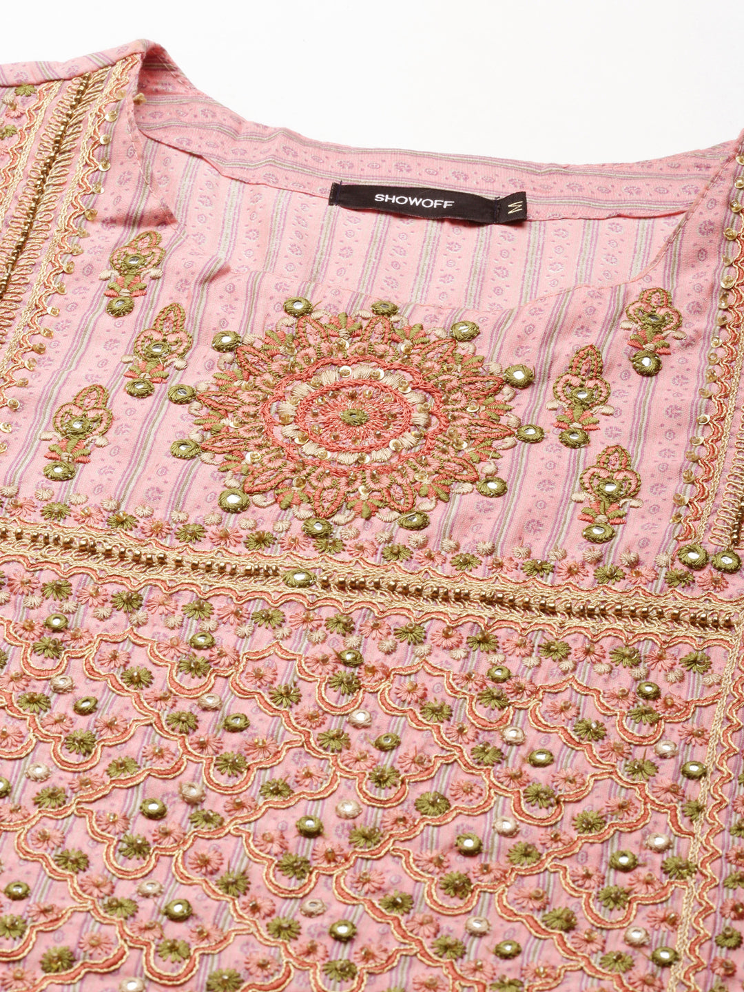 Women's Pink Embroidered Straight Kurta
